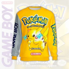 Pokemon Yellow Version Retro Nintendo Game Boy  Cover Game Fuzzy Sweatshirt