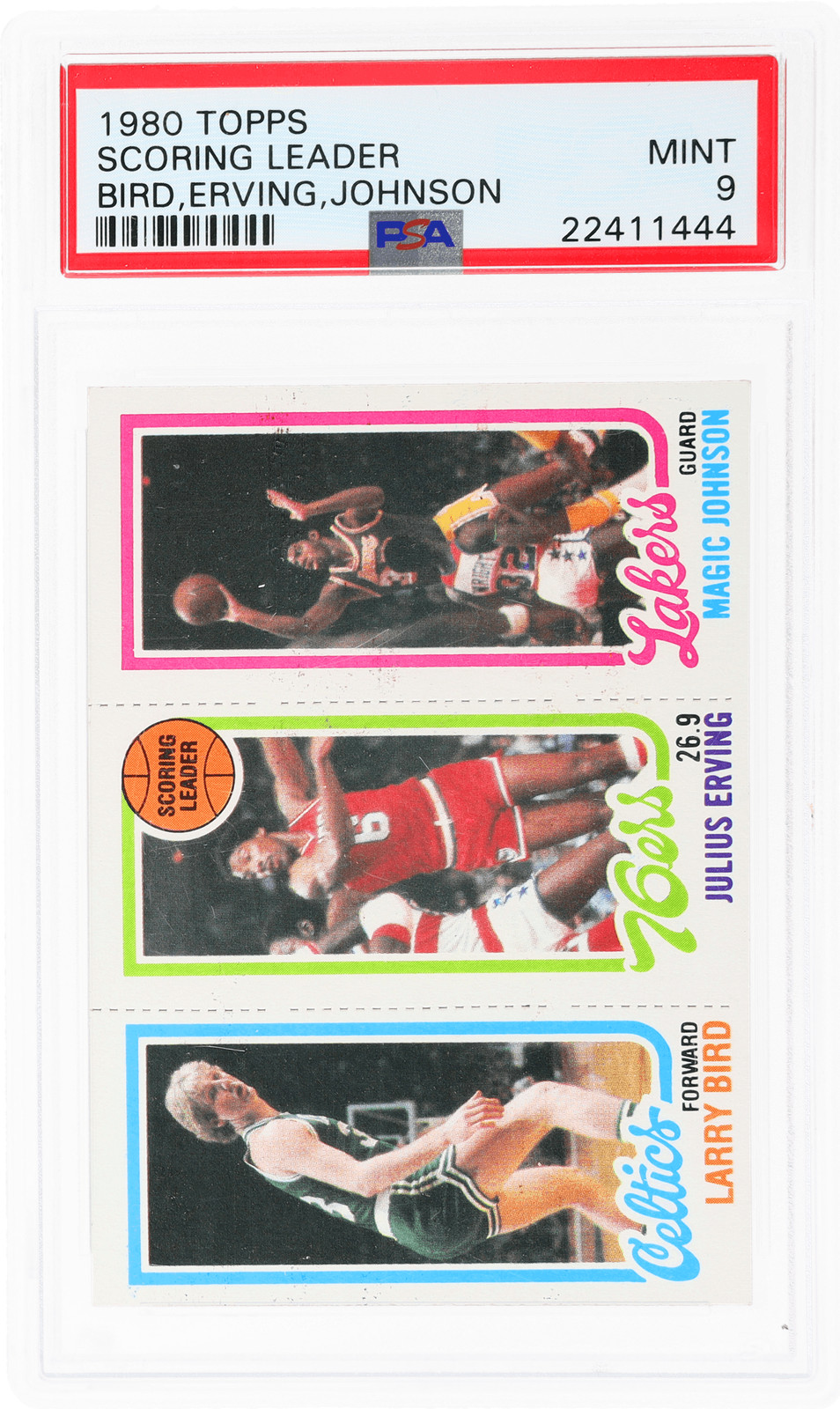 1980 Topps Julius Erving/Larry Bird/Magic Johnson PSA 9 Rookie RC