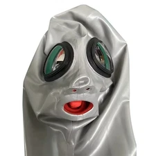 Grey Latex Hood Mask Eyes Glass Lens and 15cm Long Nose Tube Red Teeth 0.4mm US