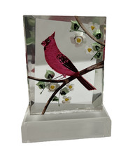 Vintage Reverse-Carved Lucite Cardinal & Dogwood Blossom Sculpture / Night Light Base — listing 2