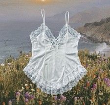 Vtg 80s Coquette White Camisole Top Womens M Lace Trim Y2K 90s 00s Cottage