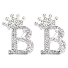Letter Brooch Pins 2Pack Initial Rhinestone Alphabet B Badges Pin Silver Tone
