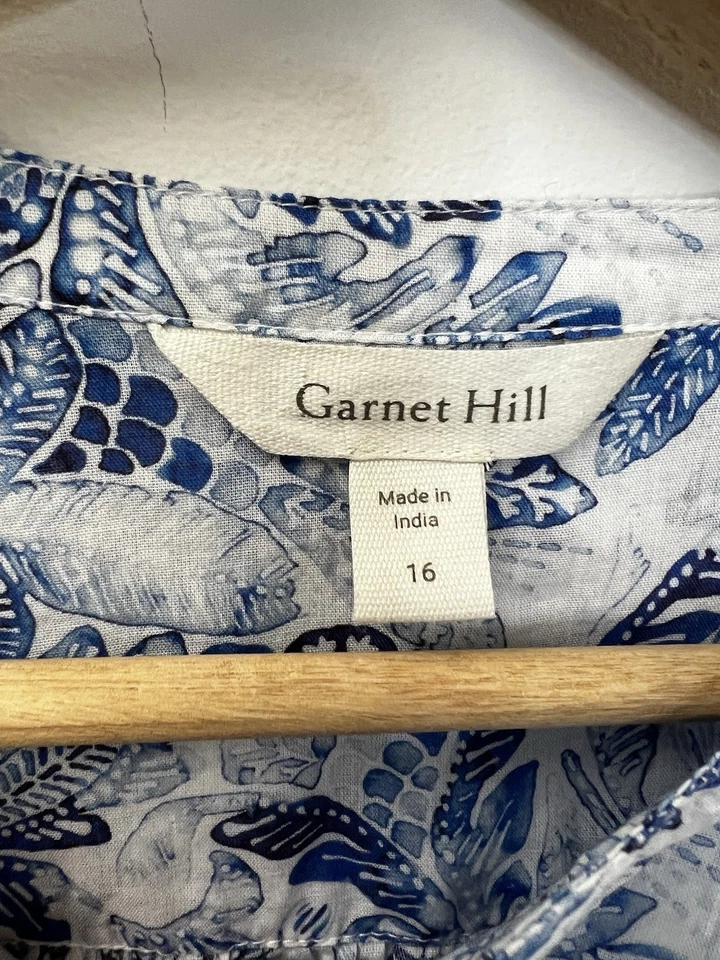 Garnet Hill Dakota Organic-Cotton Voile Blouse Blue White Floral Sz 16 - Image 3 of 4