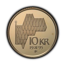 NORWAY. 1995, 10 Kroner - Harald V, Medieval Wooden Stave Church Proof RARE 2