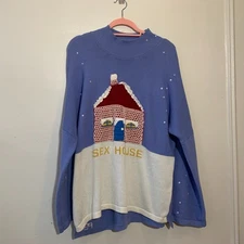 RARE Fashion Brand Company Knit Sweater L Snow House Penelope Gazin Graphic Art