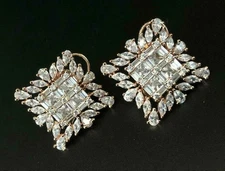 3Ct Lab Created Diamond Cluster Stud Earrings 14K Yellow Gold Plated