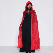 Red Velvet Hooded Cape Cloak XL Unisex Full Length Vampire Witch Gothic Costume