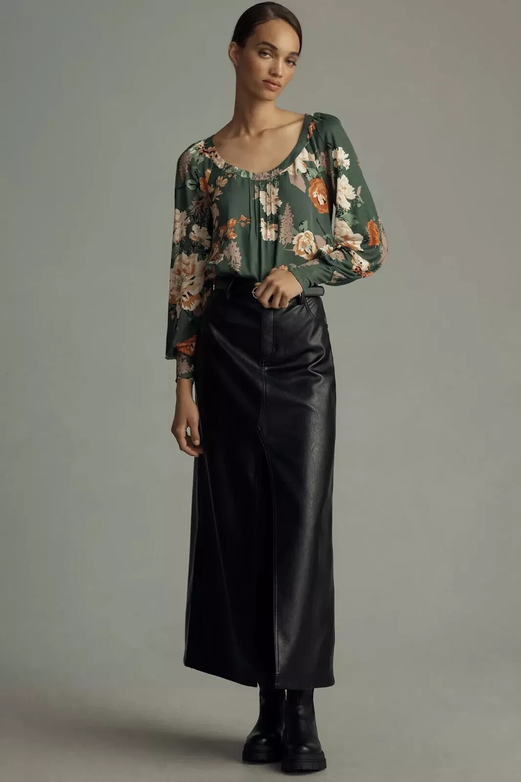 Anthropologie Tiny Long Sleeve Scoop Neck Raglan Green Floral Top NWT Size S Sale $88
