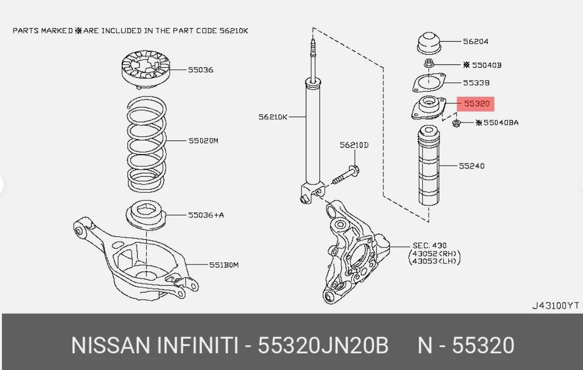 NISSAN Genuine Rear Strut Mount Shock Absorber Support 55320-JN20B