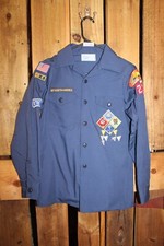 Boy Scouts of America BSA Youth Shirt Large Blue Cub Sewn on patches Long Sleeve