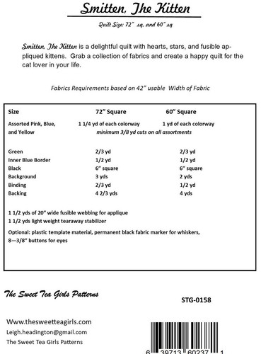 Feline Drive Fabric SMITTEN THE KITTEN Cat Quilt Piecing & Applique PATTERN ONLY - Picture 3 of 8