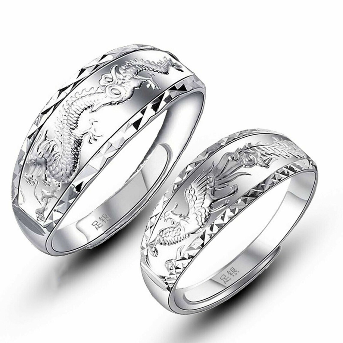 Pure Silver Ring For Women Men Dragon Phoenix Pattern Lover Ring