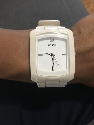 FOSSIL - White Silicon Rectangular Genuine Diamond Men s WATCH FS4603