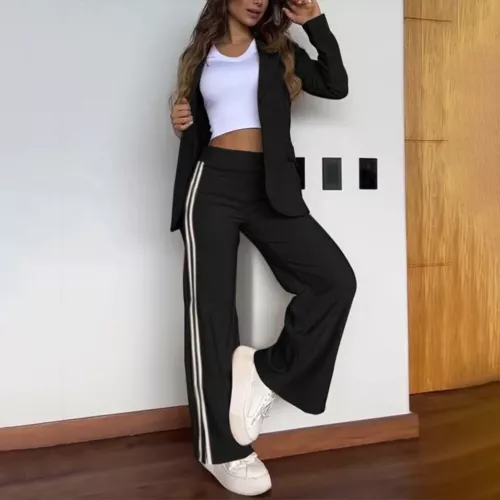 Damen Hosenanzug Freizeitanzug Blazermantel Weites Bein Hose Outfit Business Set - Bild 7 von 18