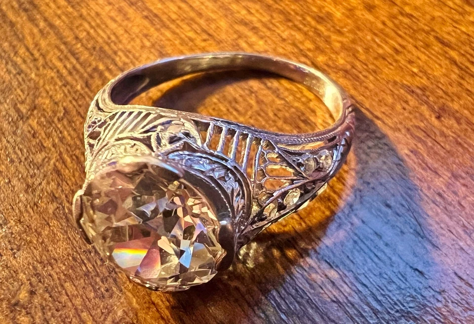 1920’s Platinum Art deco Filigree Ring-Old European Cut Antique Diamond ~2.26ct - Image 4 of 4