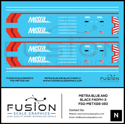 Spur N Metra F40PH-3 blau & schwarz Lok Aufkleber Set
