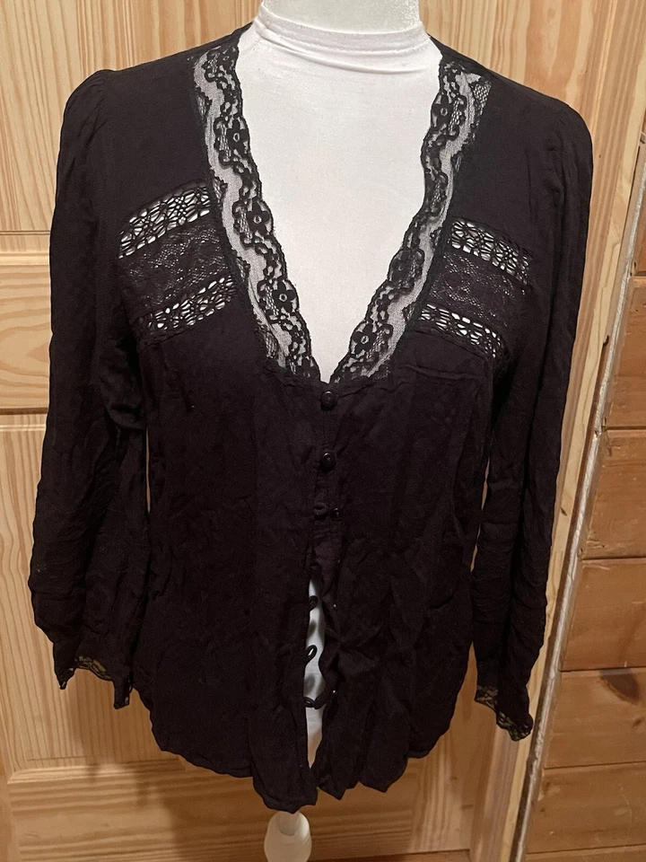 NEW Forever That Girl Anthropologie Black LS Button-Down Top Size M ~ MSRP $120