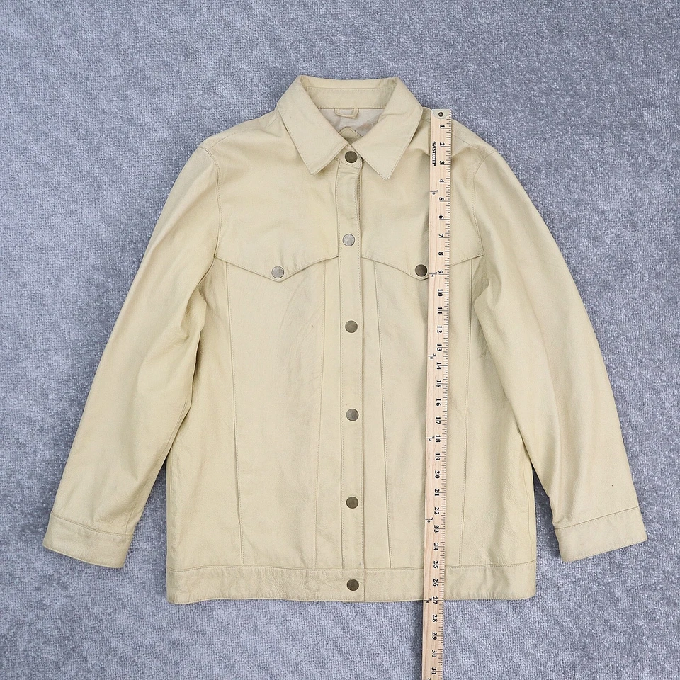 Chaqueta de Colección Terry Lewis Cuero Western Pequeña Beige Manga Larga Cuello a Presión Foto 3 de 4