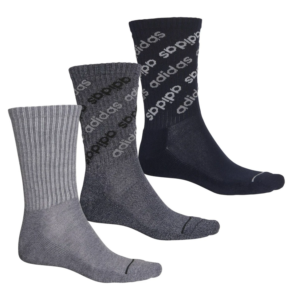 Paquete de 3 calcetines Adidas para hombre L 6-12 azul gris compresión logotipo integral precio de venta sugerido por el fabricante $18 Foto 2 de 4