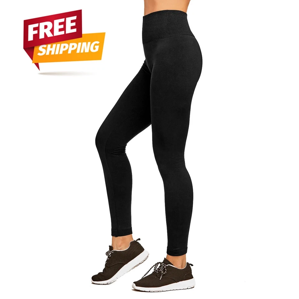 Mujeres Leggings Cálidos Gruesos Suaves Cintura Alta Control Abdomen Vellón Forrado Térmico Foto 2 de 4