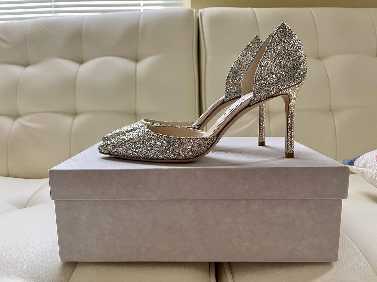 NIB Glitter Jimmy Choo Esther pointy toe D'Orsay pumps Champagne