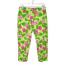 Vintage Lilly Pulitzer Green Pink floral printed pants Size 8