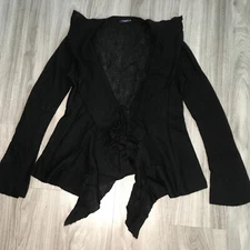 Magaschoni Womens Cardigan Small Black Cashmere Ruffle Witchy Ruffle Goth Y2K