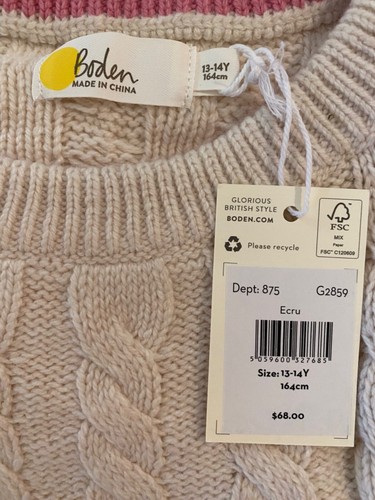 Mini Boden Size 13-14Y Girls Ecru Harriet Sweater Embroidered Flowers-NEW W/ TAG - Picture 5 of 11