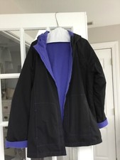 Izod Jacket Women Xl X Large Reversible Polyester Fleece Black Periwinkle Hooded
