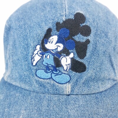 Vtg 90s Disney Mickey Mouse Unlimited Denim Hat Messenger Baseball