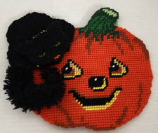 Bucilla Halloween Pumpkin Jack-O-Lantern w/ Black Cat used plastic canvas kit
