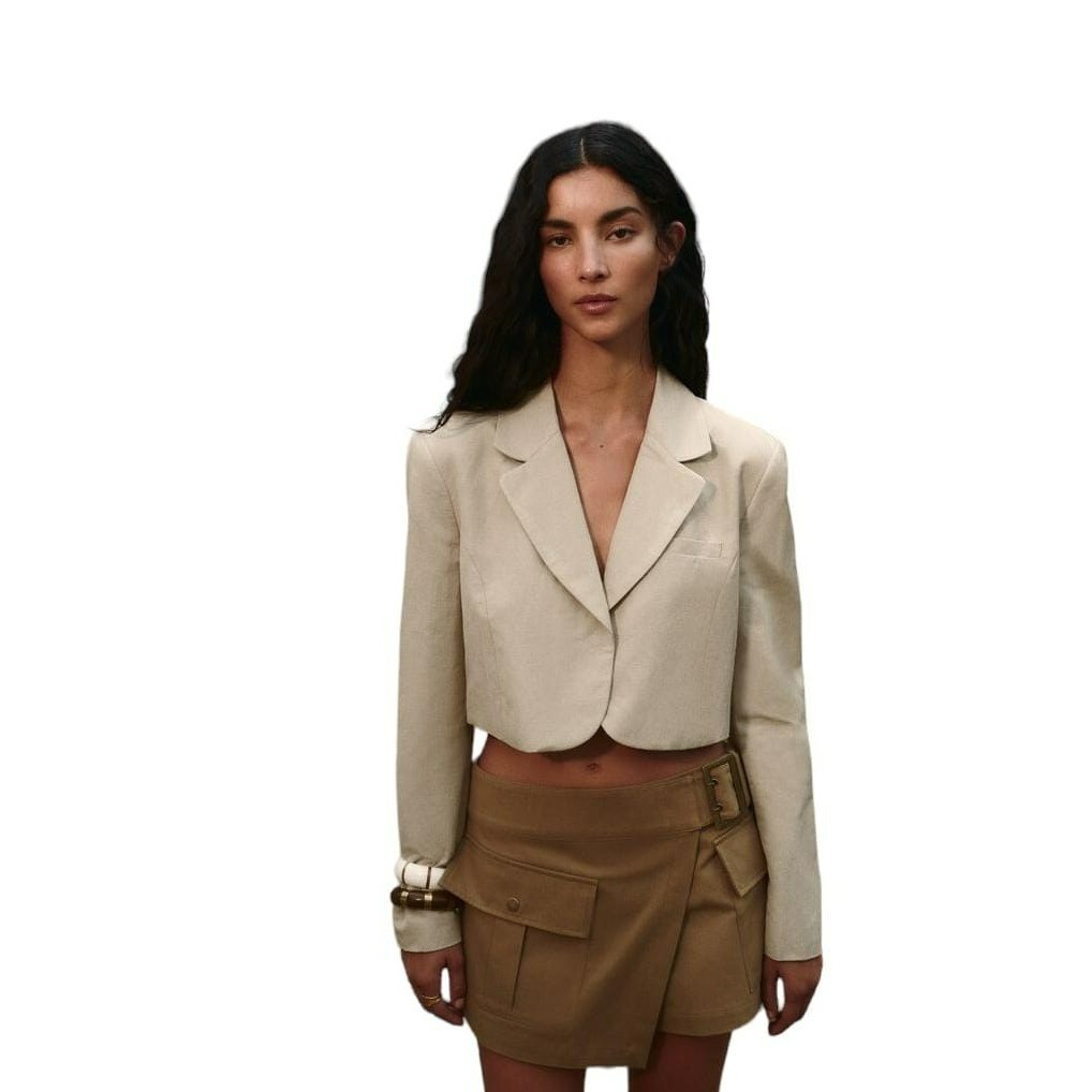 ZARA LINEN BLEND CROPPED BLAZER SAND SIZE XS | 8073/220 | eBay