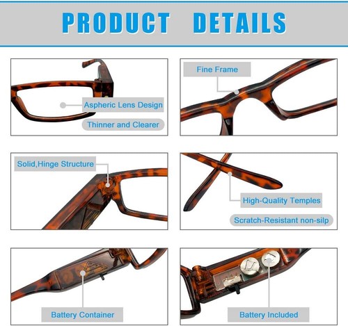 Led Lighted Bright Reading Glasses - Compact Full Frame - BOX of 12 Glasses - Picture 8 of 9