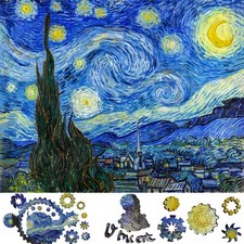 Wooden Jigsaw Puzzle for Adults by FoxSmartBox - 225 Pieces - The Starry Night