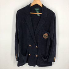 Lauren Ralph Lauren Crest Patch Blazer Womens Medium Navy Blue Heavyweight