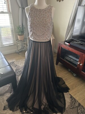 NWT Cachet nude & black beaded mesh overlay formal evening dress size 10  $250! | eBay