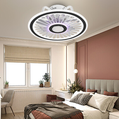 Modern LED Light Semi Flush Mount Lamp Ceiling Fan Chandelier w/ Remote New