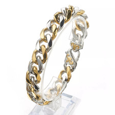 15mm Silver Gold Tone Stainless Steel Curb Cuban Link Chain Bracelet for Men