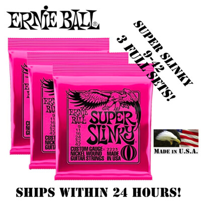 #ad ** 3 SETS ERNIE BALL SUPER SLINKY ELECTRIC GUITAR STRINGS 2223 ** $17.98