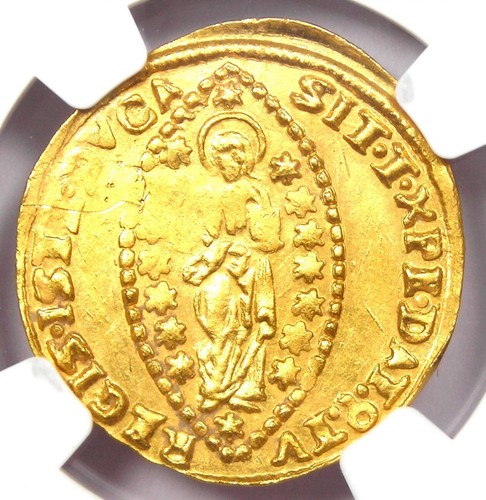 1709-1722 Italy Venice Corner II Gold Zecchino 1Z Ducat. NGC Uncirculated Detail - Picture 4 of 5
