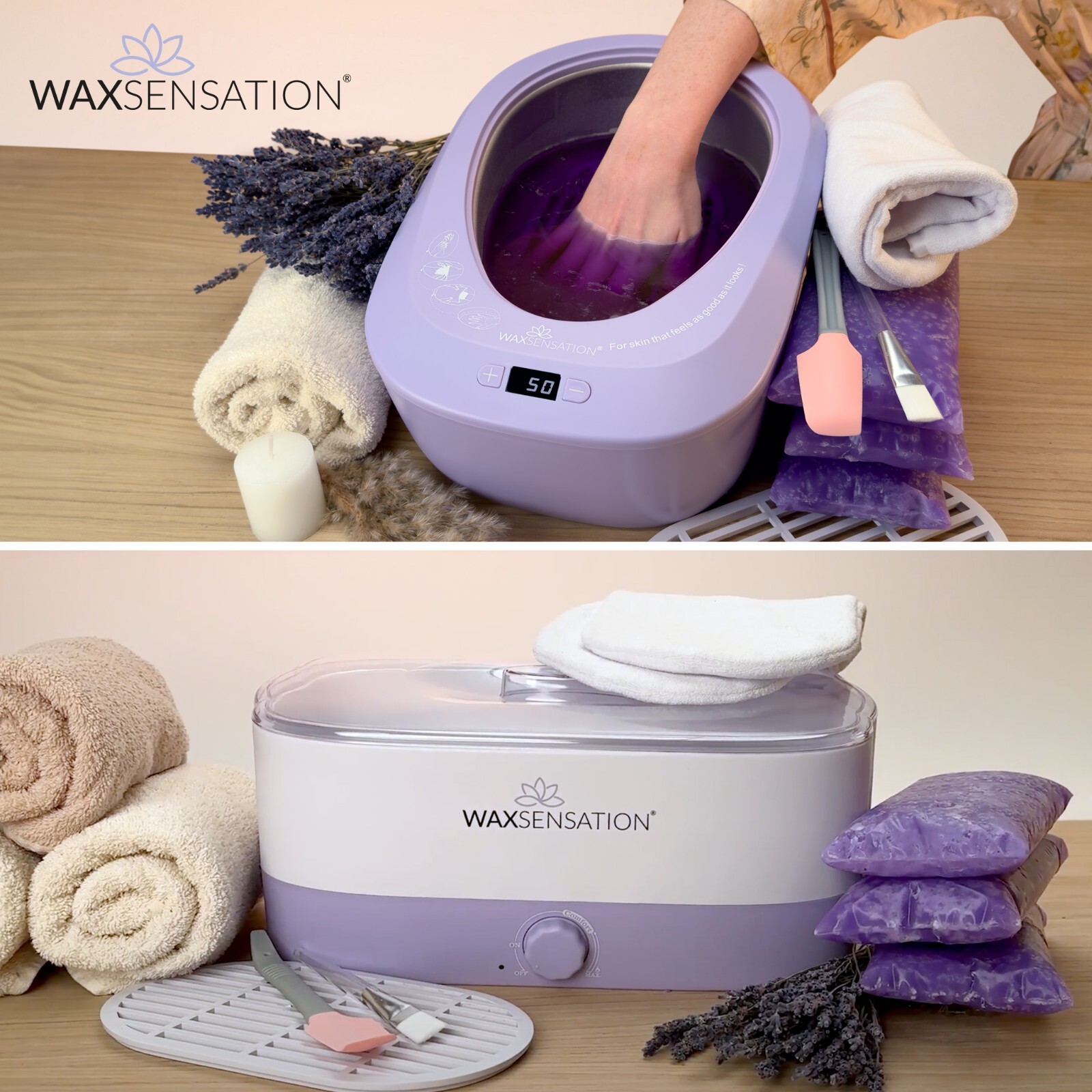 WAXSENSATION Paraffinwachsbad Handbad Fuß Wärmetherapiegerät Set Orange Lavendel