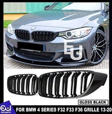 FOR BMW 4 SERIES F32 F33 F36 GLOSS BLACK KIDNEY GRILL GRILLE TWIN BAR M4 STYLE