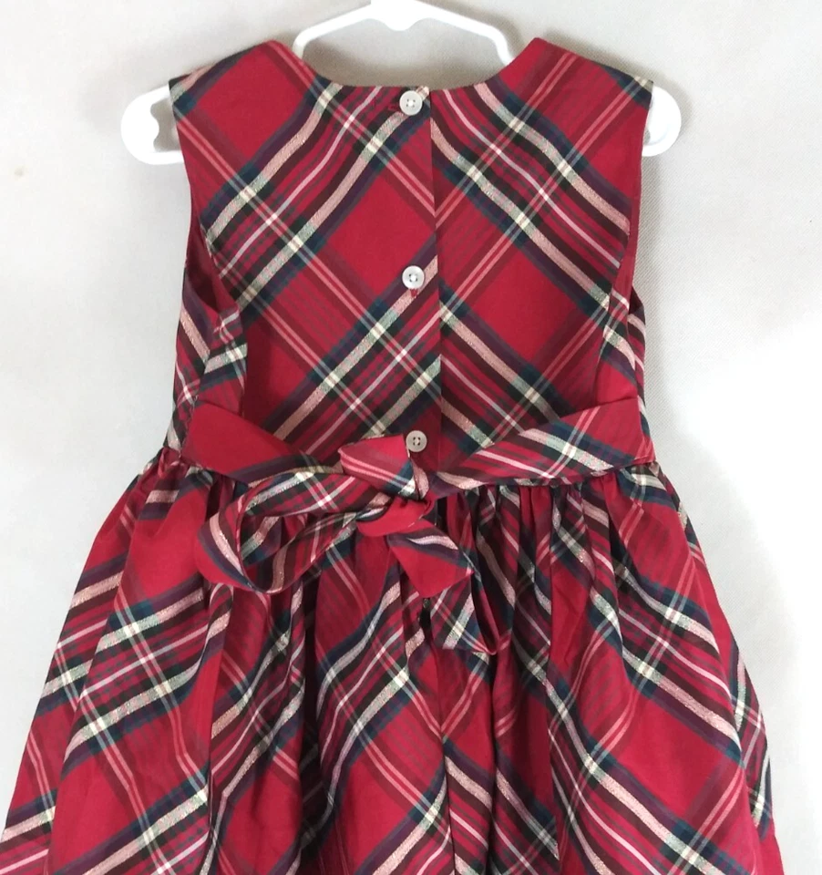 Vestido Cherokee Rojo a Cuadros con Rayas Metálicas y Lazo Niñas Talla 5 Foto 3 de 4