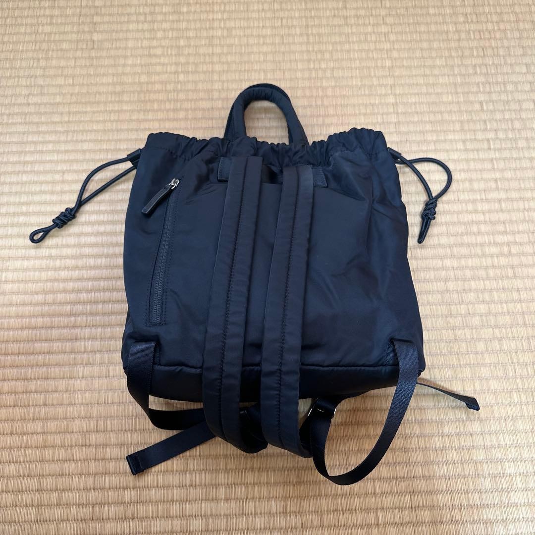 Agnes B Drawstring Backpack Nylon Black Near Mint… - image 4