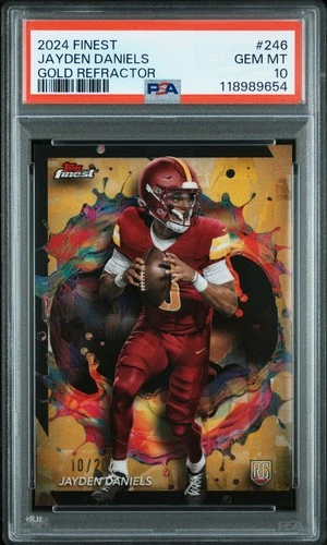 2024 Jayden Daniels Commanders 10/20 PSA 10 Topps Finest Gold Refractor RC #246