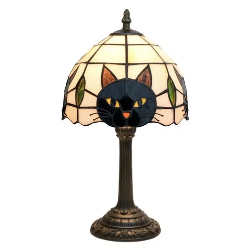Vintage Cat Stained Glass Table Lamp Tiffany Style Bedside NightLight Home Decor