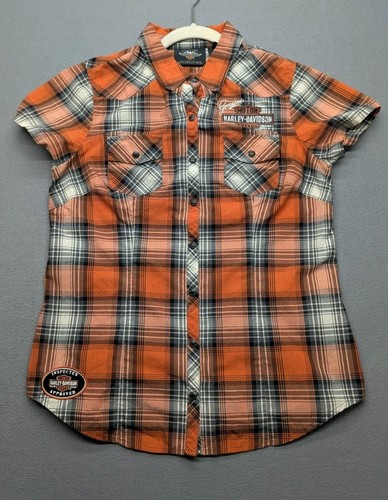 Camicia Harley Davidson Oil Can Plaid manica corta Bling Medium