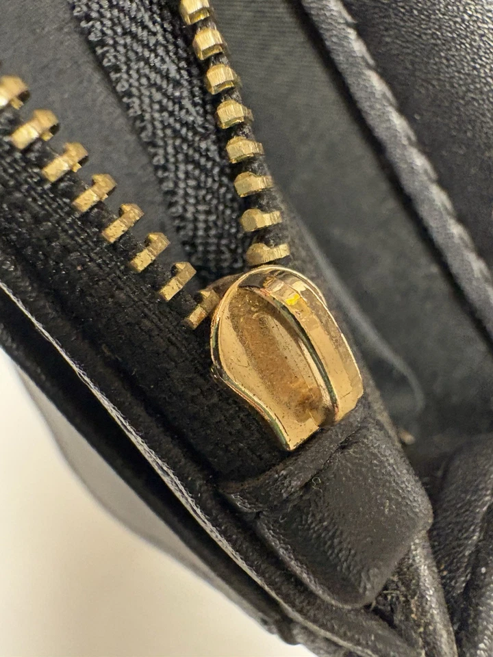 BEBE Black Quilted Green Stitch Shoulder Bag Crossbody Purse Gold Chain Clutch - Image 4 of 4