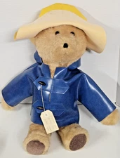 Vintage Paddington Bear Plush by Carmella 17” Blue Vinyl Coat Yellow Hat TLC Tag