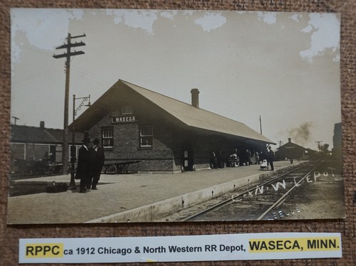RPPC ca 1912 Chicago & North Western RR Depot, WASECA, MINN. POSTCARD REAL PHOTO